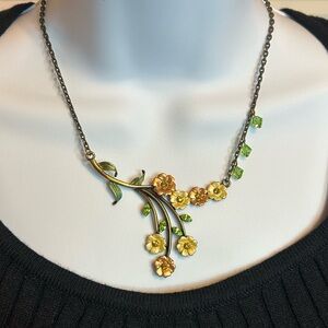 Floral Painted Necklace with Crystal Accents